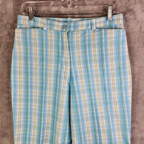 Womens St John's Bay Capris Pants Stretch Blue White Green Plaid Hi Rise Size 8 - Picture 3 of 11